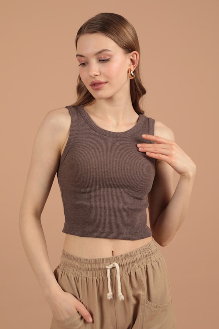 KKT Camisole Fabric Halter Neck Blouse Blouse -Brown - Monrovia