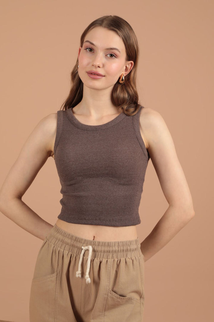 KKT Camisole Fabric Halter Neck Blouse Blouse -Brown - Monrovia