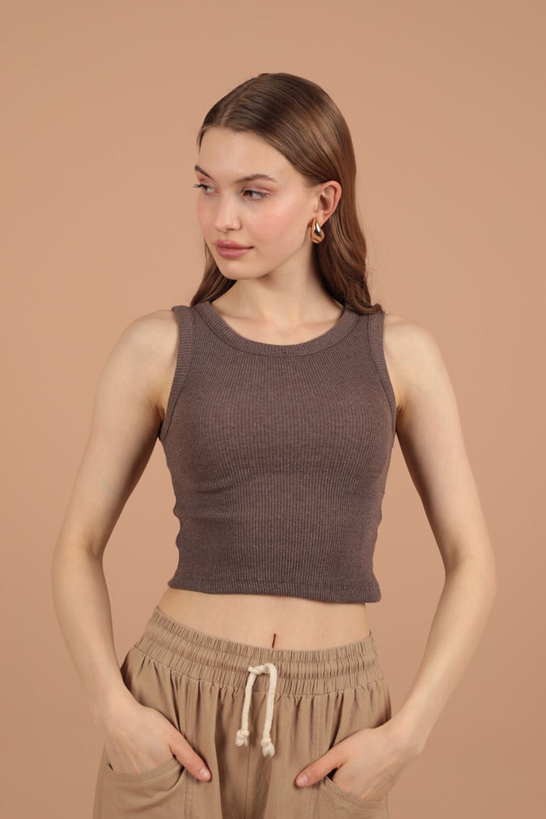 KKT Camisole Fabric Halter Neck Blouse Blouse -Brown - Monrovia