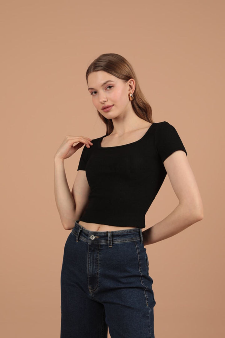 KKT Camisole Fabric Square Collar Women's Blouse-Black - Badajoz