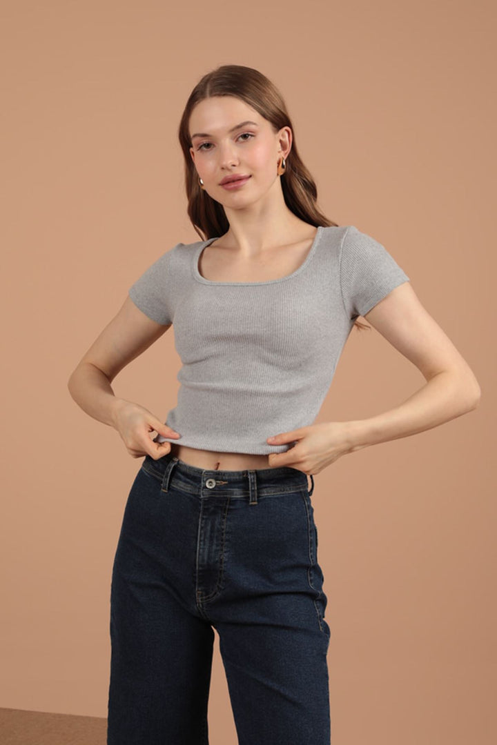 KKT Camisole Fabric Square Collar Женская блузя -серые - Луго