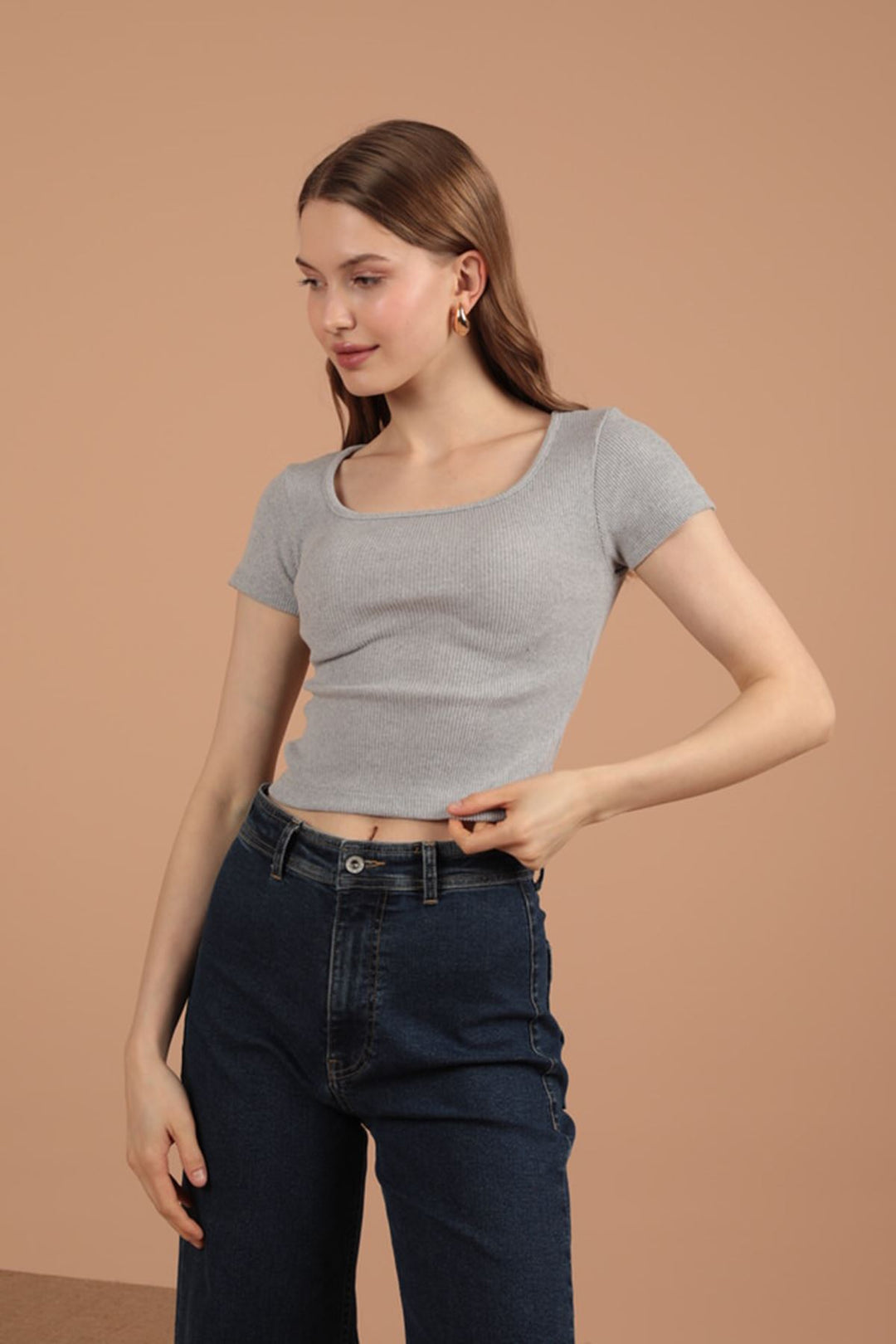 KKT Camisole Fabric Square Collar Женская блузя -серые - Луго