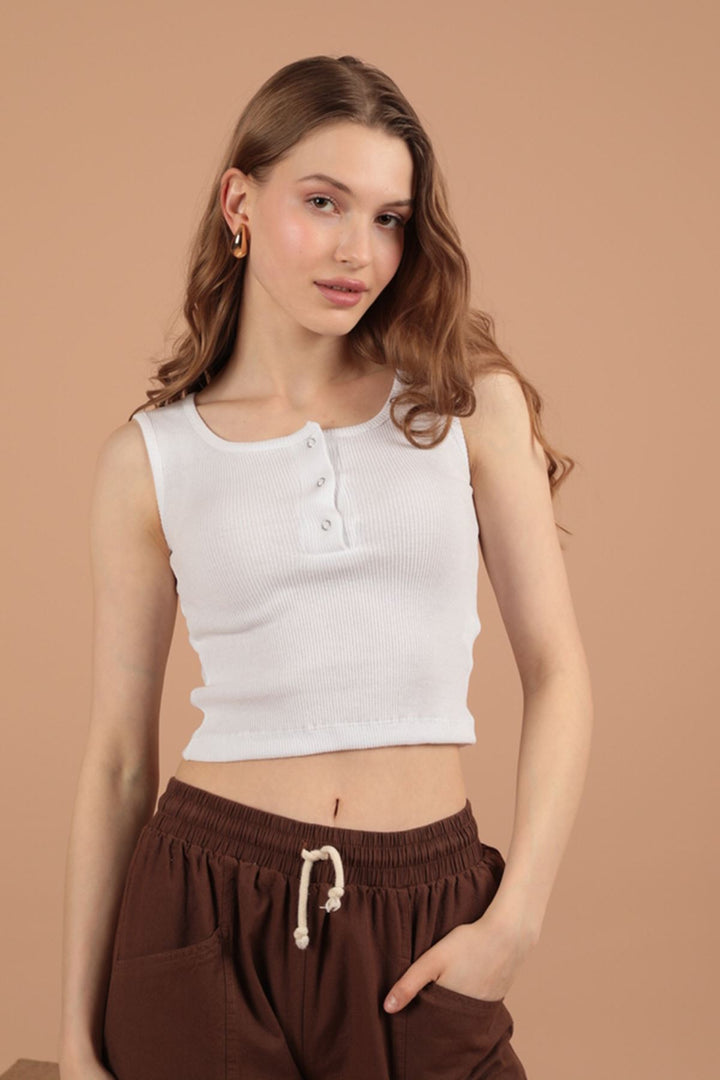 KKT Camisole Fabric Snap Fastener Women's Blouse-Ecru - Kendall