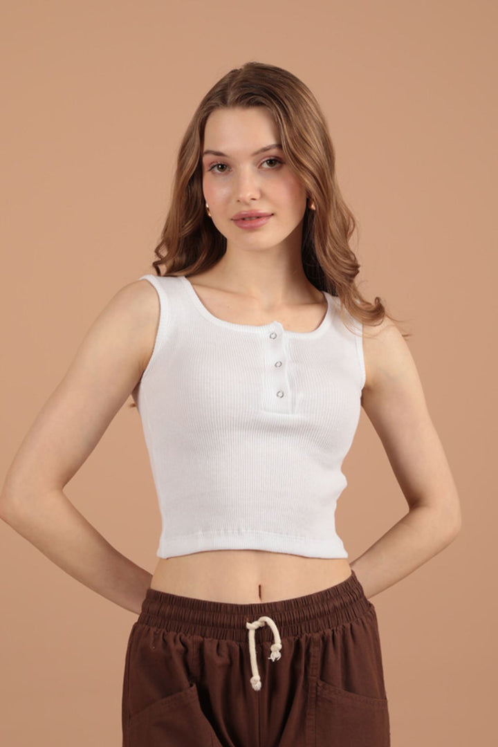 KKT Camisole Fabric Snap Fastener Women's Blouse-Ecru - Kendall