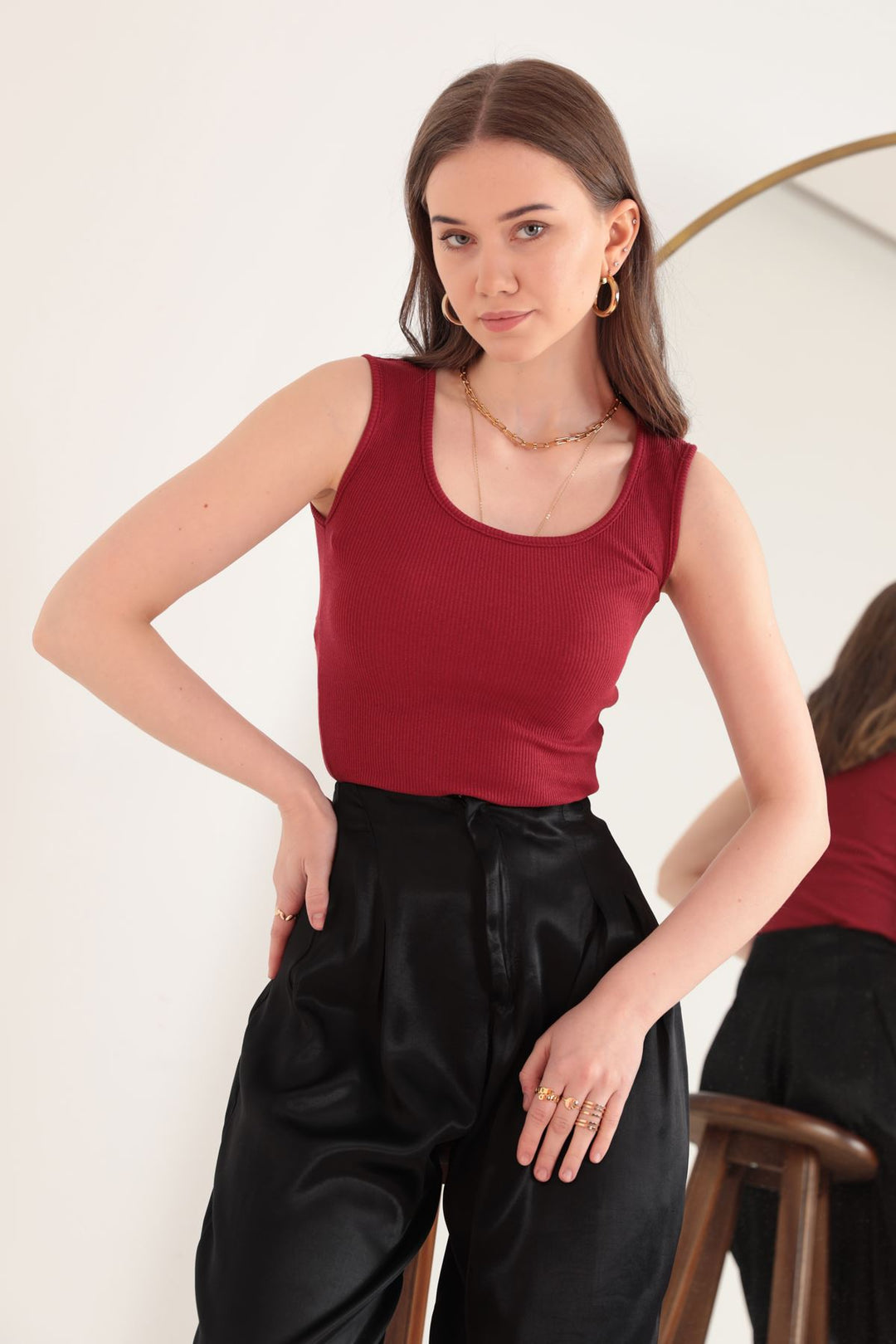 KKT Camisole Fabric U Neck Женская блузя Burgundy - San Buenaventura