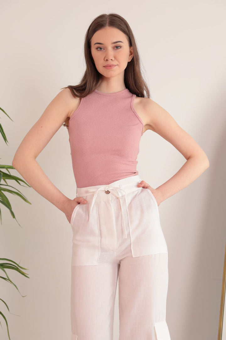 KKT Camisole Fabric Halter Collar Women's Blouse-Light Pink - Siegburg