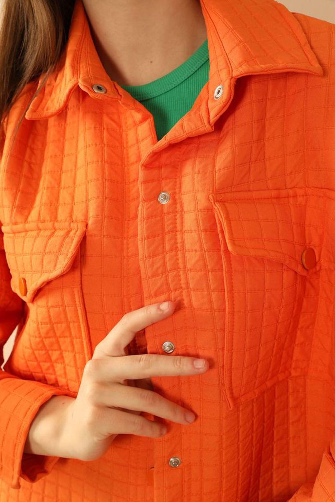 KKT Jakar Fabric Square Pattern Oversize Women Shirt-Oranj - Daly City