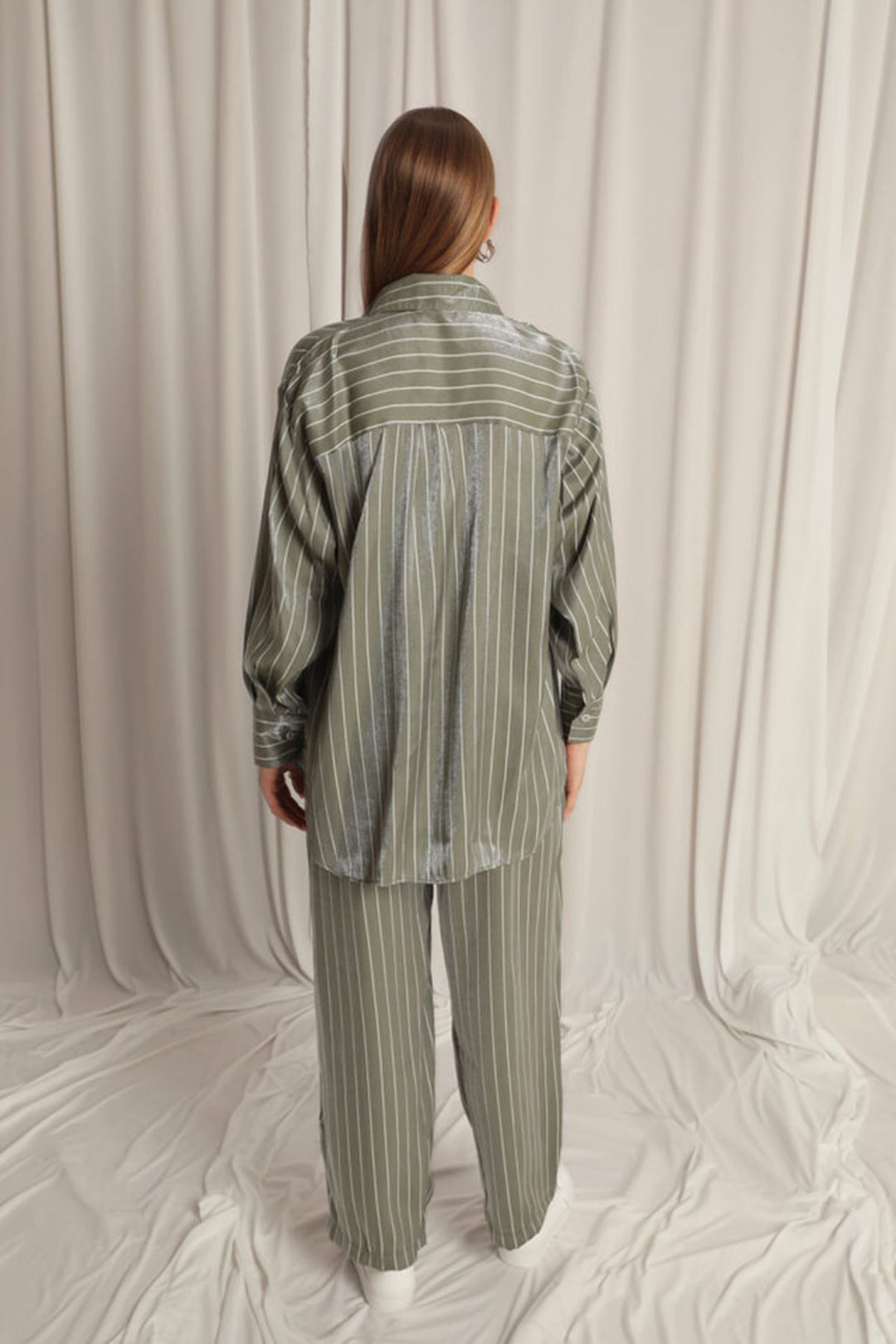 KKT Shiny Fabric Striped Women's Khaki Suit - Bremerhaven