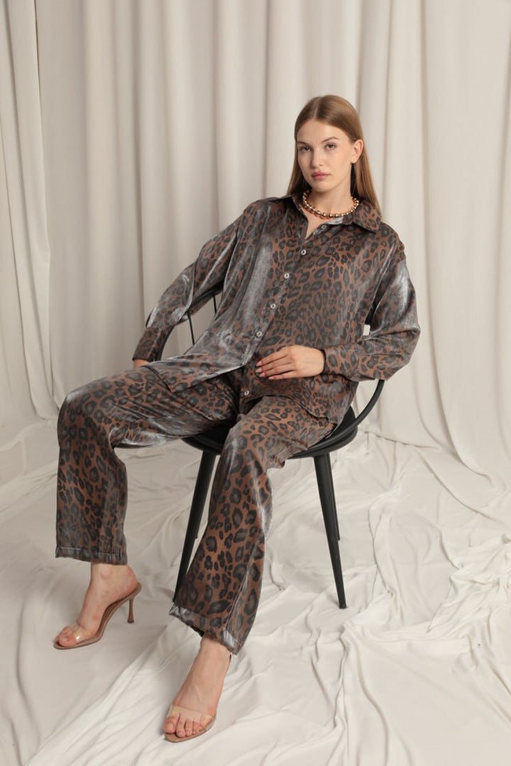 KKT Shiny Fabric Leopard Women's Brown Suit - Wolfsburg