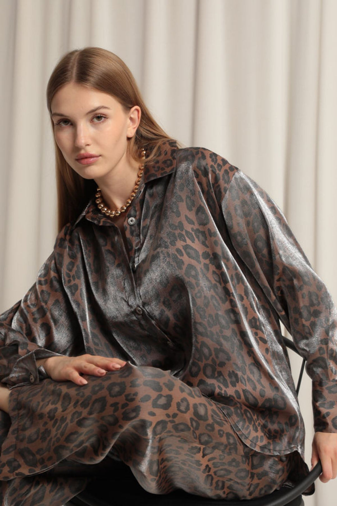 KKT Shiny Fabric Leopard Women's Brown Suit - Wolfsburg