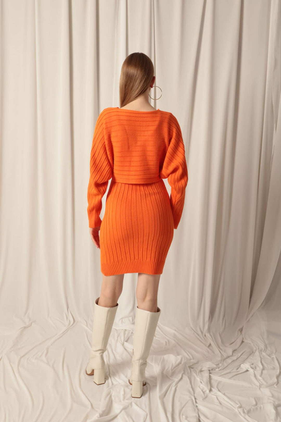 KKT Orange Dress Set with Knitted Fabric Sweater - Deer Park