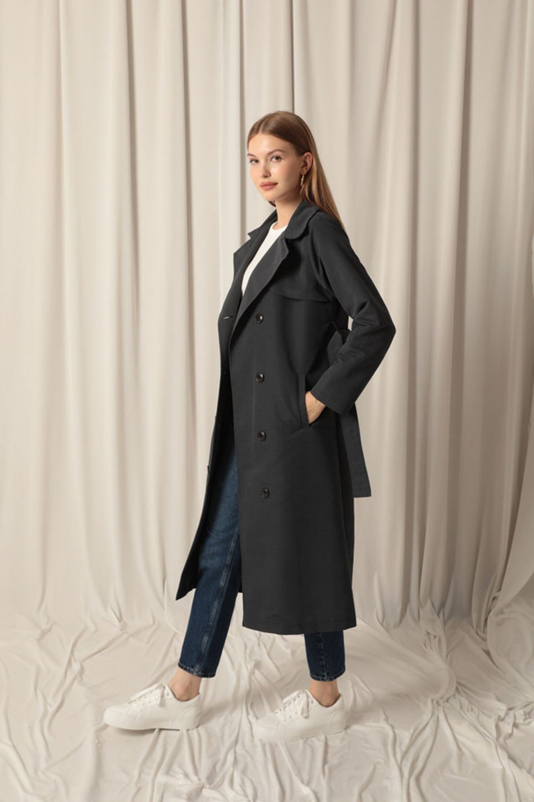 KKT Torino Fabric Liquid Proof Women's Anthracite Trench Coat - Sheffield