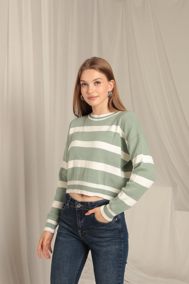 KKT Knitwear Fabric Striped Women's Mint Sweater - Randolph