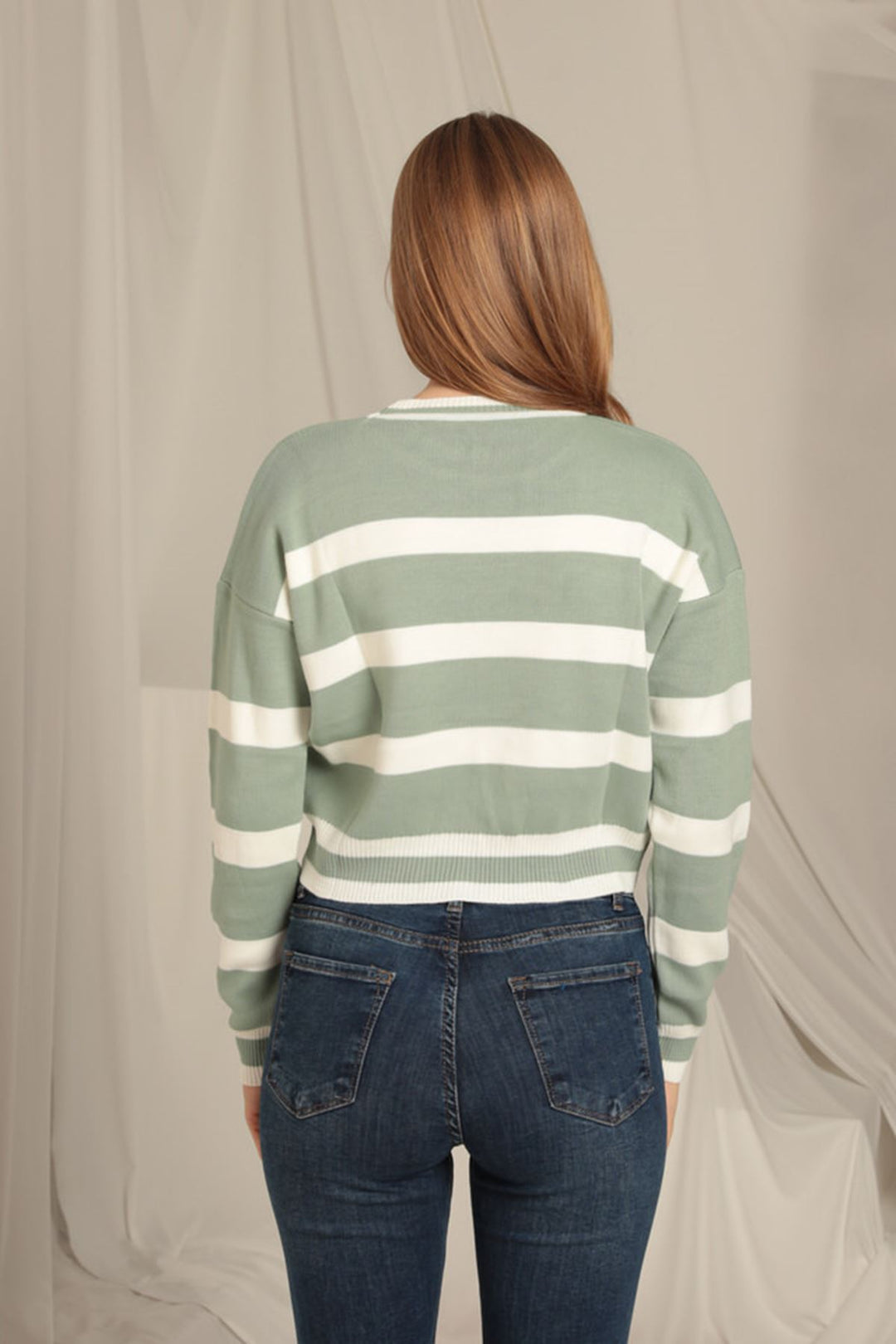 KKT Knitwear Fabric Striped Women's Mint Sweater - Randolph