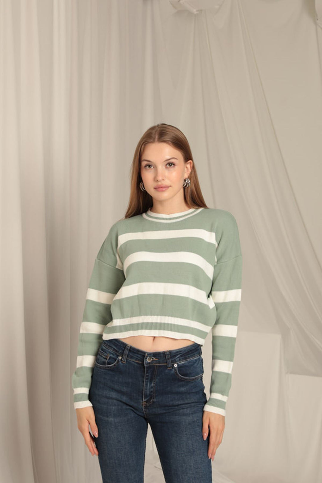 KKT Knitwear Fabric Striped Women's Mint Sweater - Randolph