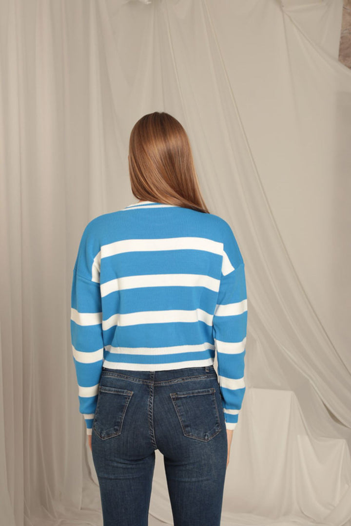 KKT Knitwear Fabric Striped Women's Turquoise Sweater - Chemnitz