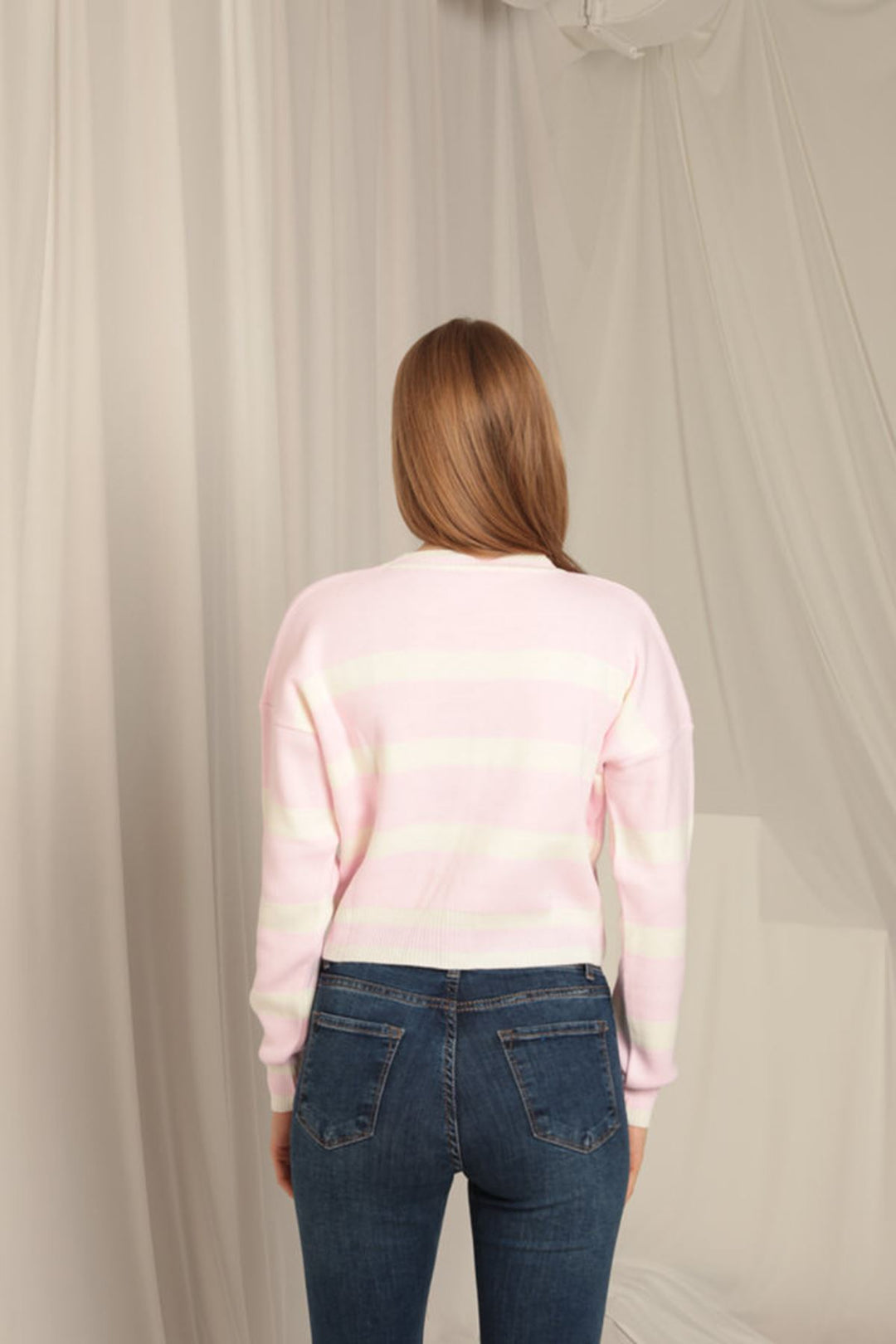 KKT Knitwear Fabric Striped Women's Pink Sweater - Ingolstadt