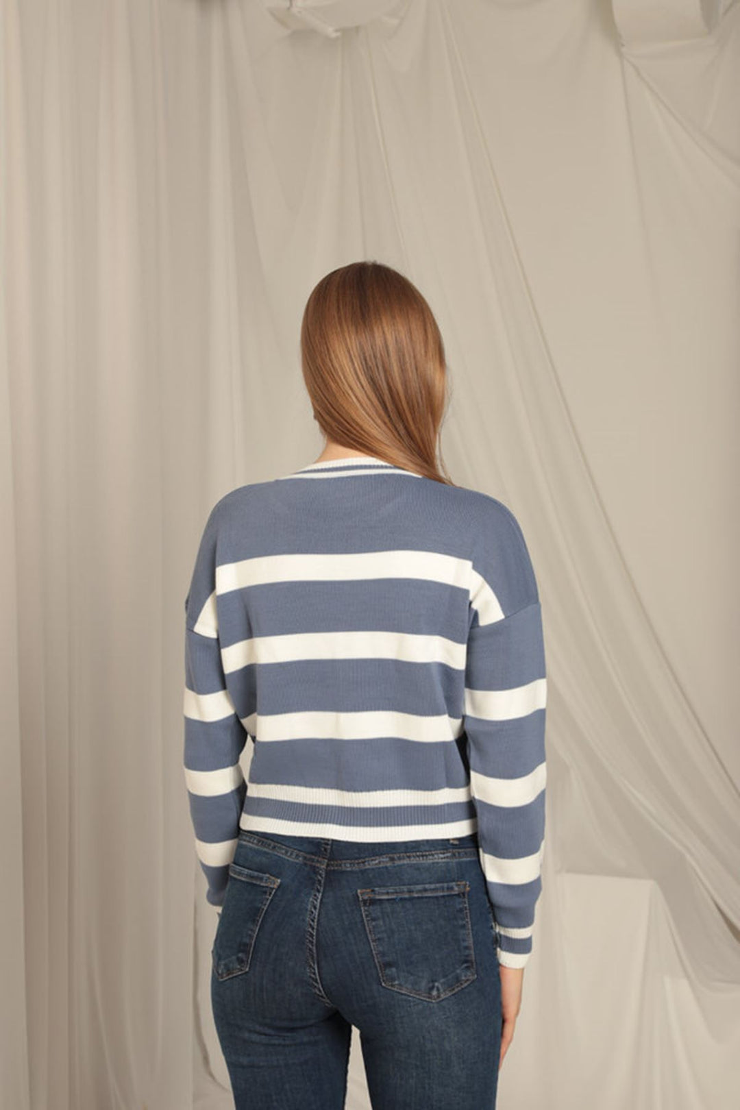 KKT Knitwear Fabric Striped Women's Indigo Sweater - Viersen