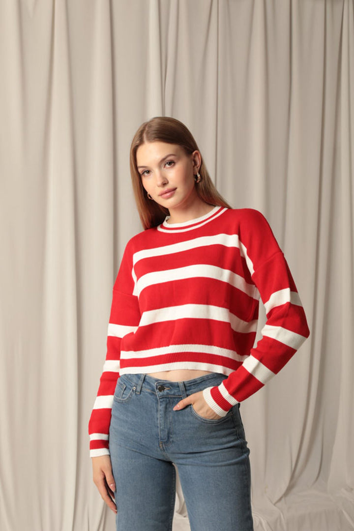 KKT Knitwear Fabric Striped Women's Red Sweater - Tottenham