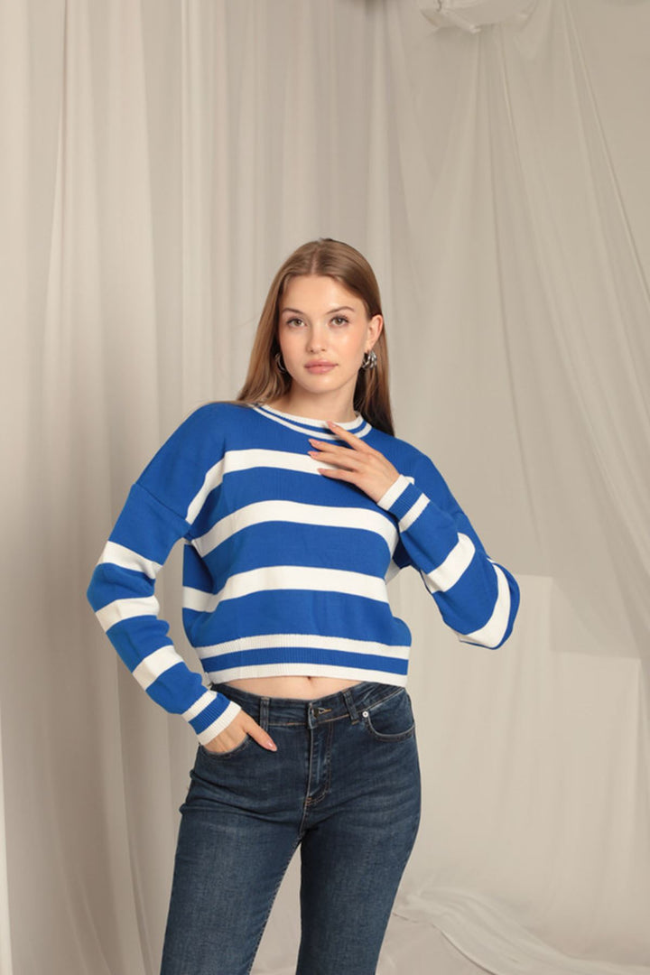 KKT Knitwear Fabric Striped Women's Royal Sweater - Groningen