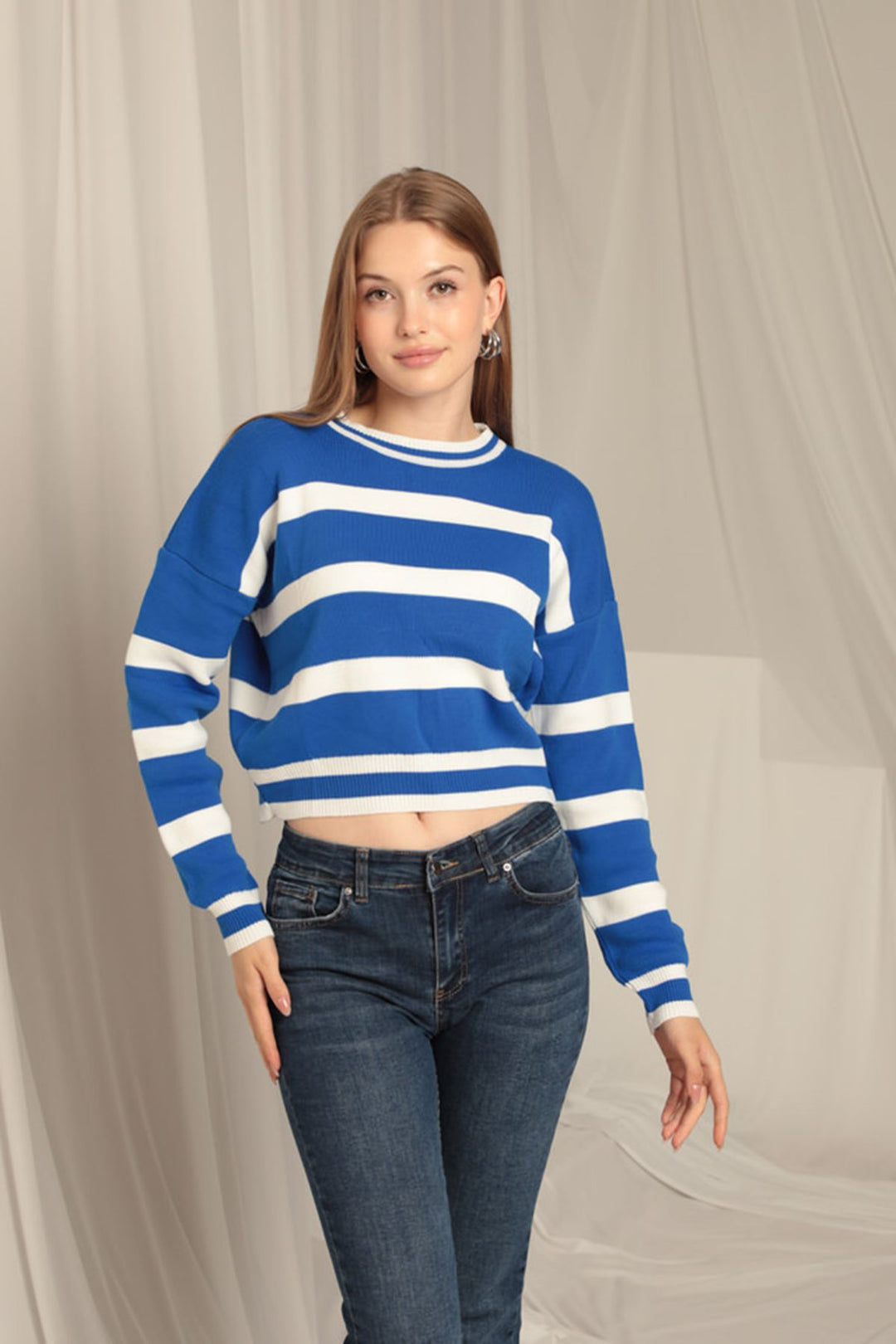 KKT Knitwear Fabric Striped Women's Royal Sweater - Groningen