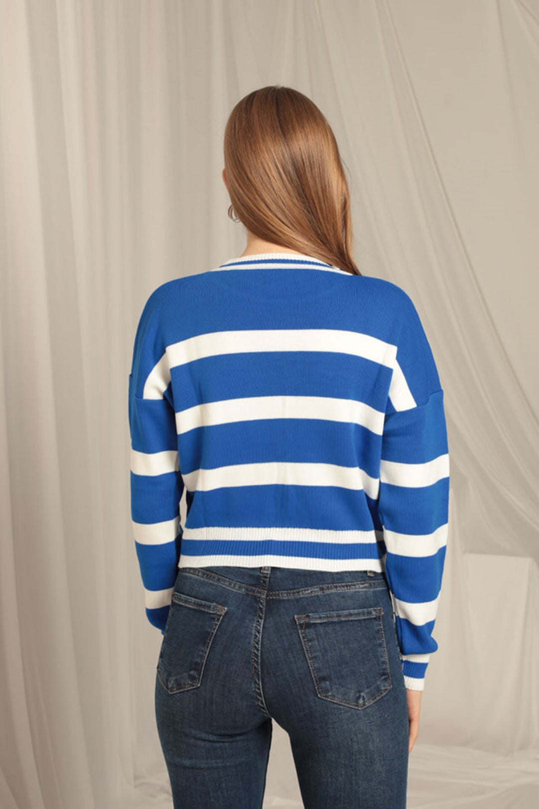 KKT Knitwear Fabric Striped Women's Royal Sweater - Groningen