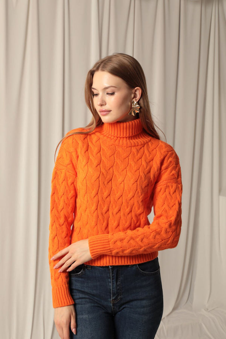 KKT Knitwear Fabric Knit Detailed Women's Orange Sweater - Darmstadt