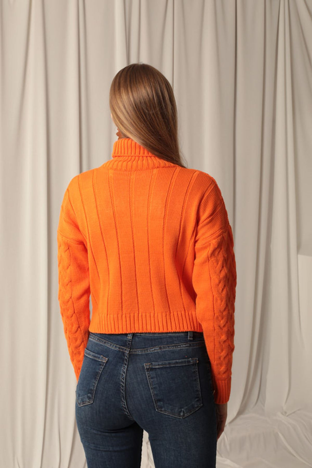 KKT Knitwear Fabric Knit Detailed Women's Orange Sweater - Darmstadt