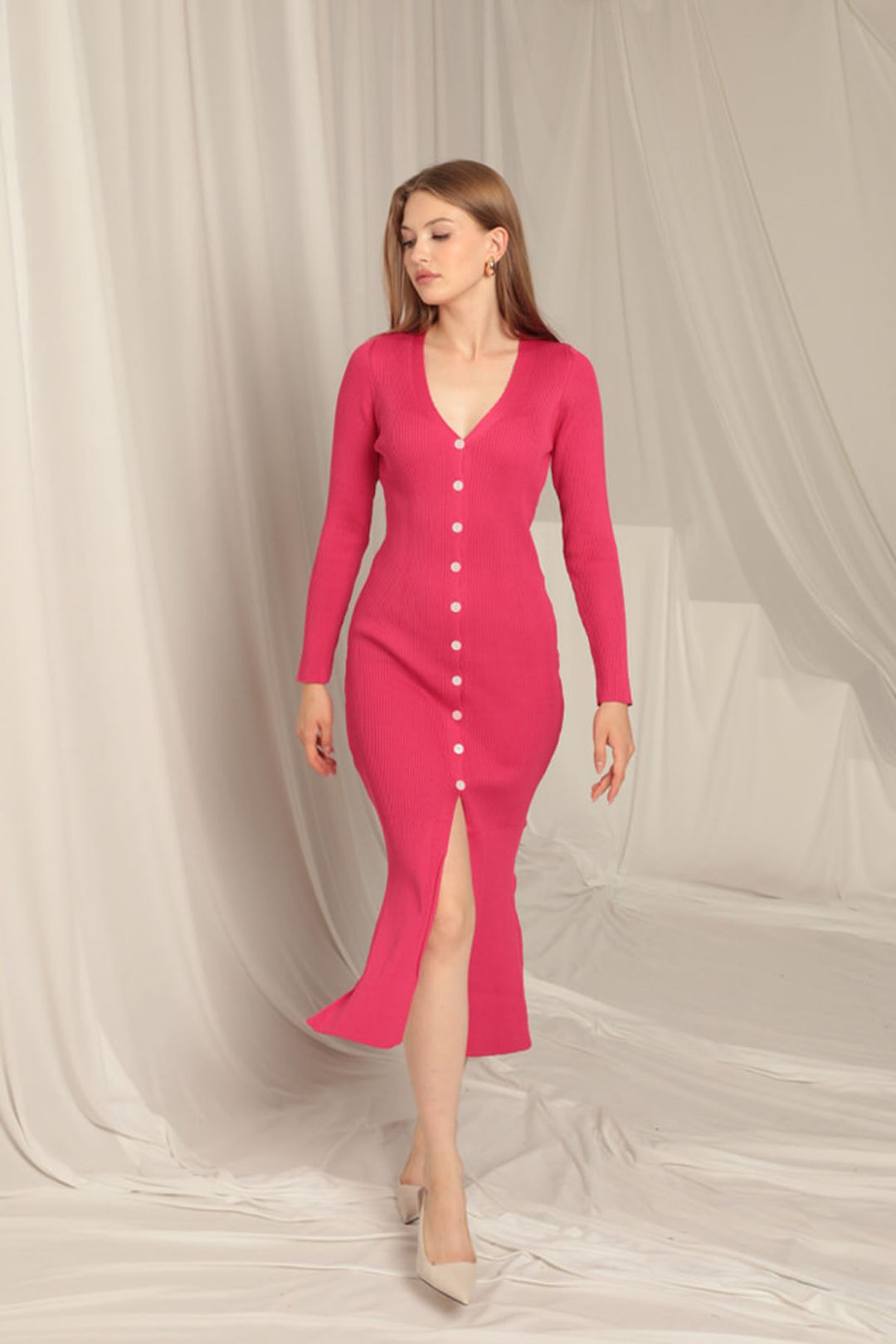 KKT The Kkt Tailwear Ткань застегнута женское платье Fuchsia - Monza