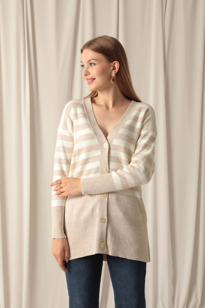 KKT Knitwear Fabric Striped Women's Stone Cardigan - Rivne