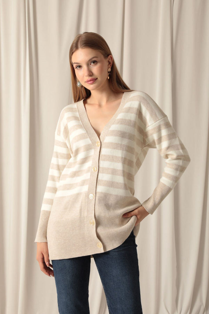 KKT Knitwear Fabric Striped Women's Stone Cardigan - Rivne