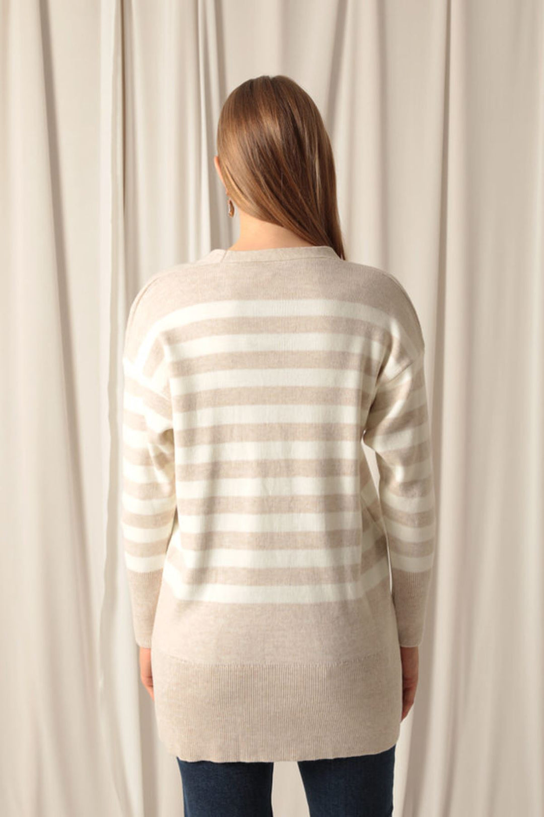 KKT Knitwear Fabric Striped Women's Stone Cardigan - Rivne