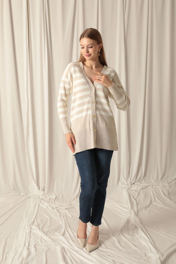 KKT Knitwear Fabric Striped Women's Stone Cardigan - Rivne