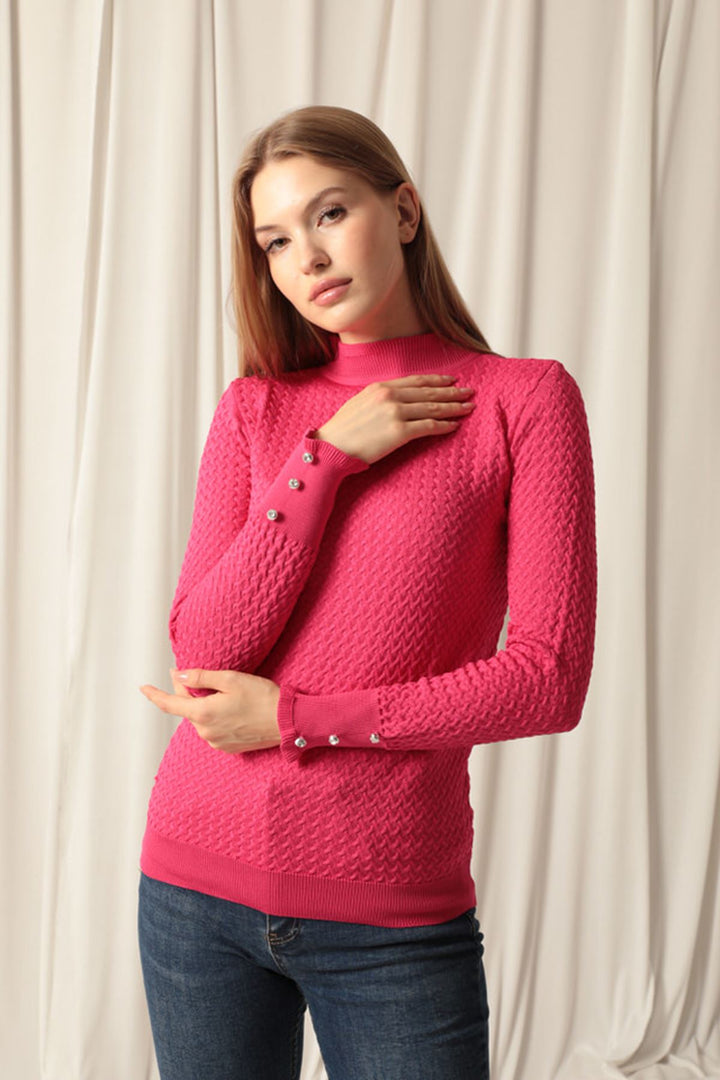 KKT Knitwear ткани с рисунком на пуговицах на пуговицах женская блузка Fuchsia - North щиты