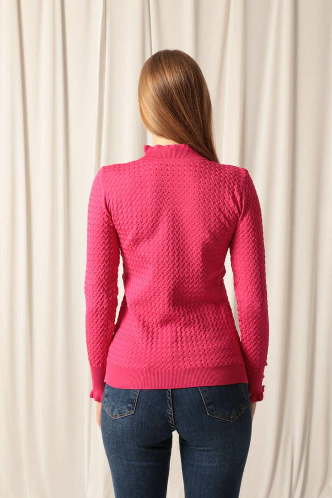 KKT Knitwear ткани с рисунком на пуговицах на пуговицах женская блузка Fuchsia - North щиты