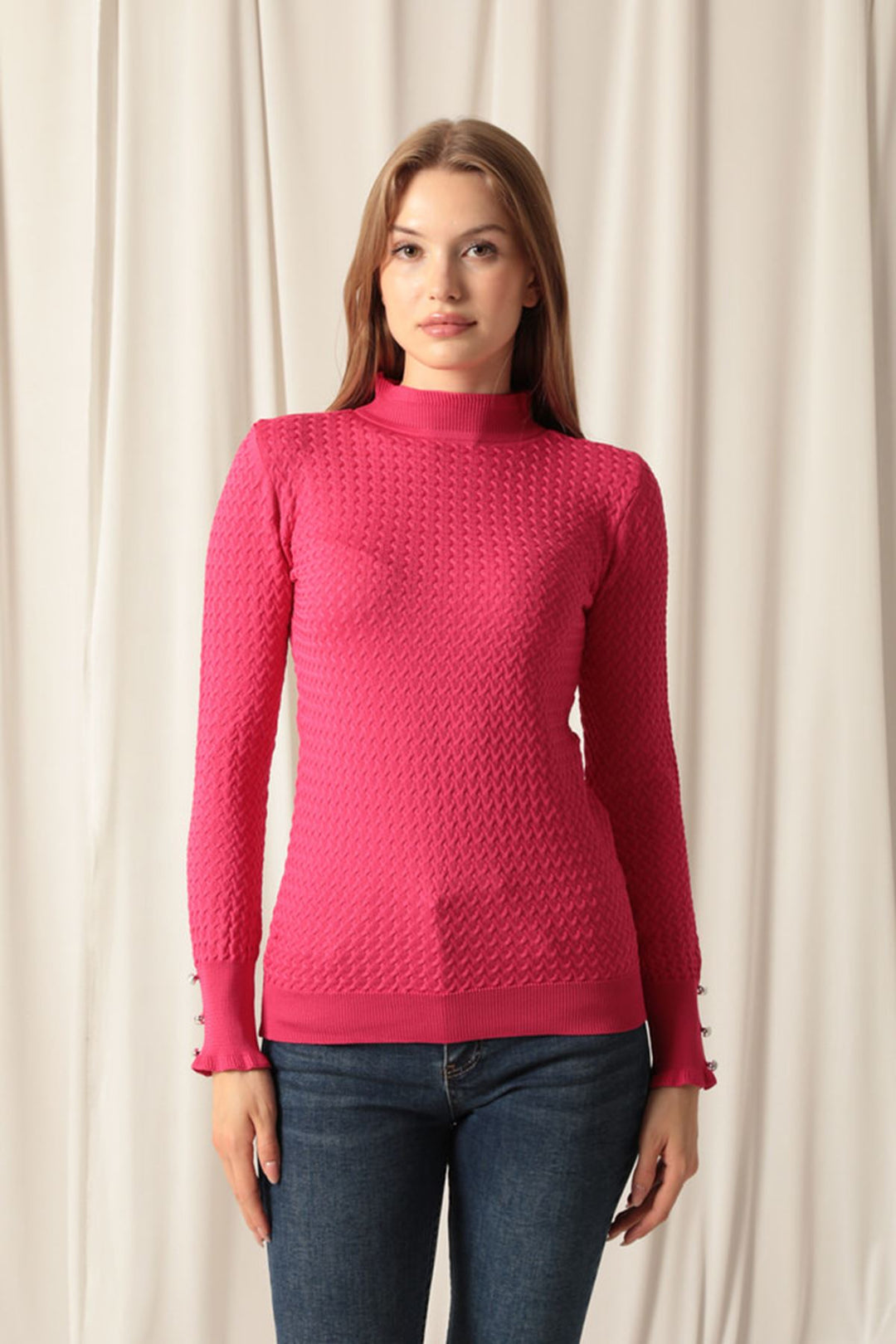 KKT Knitwear ткани с рисунком на пуговицах на пуговицах женская блузка Fuchsia - North щиты