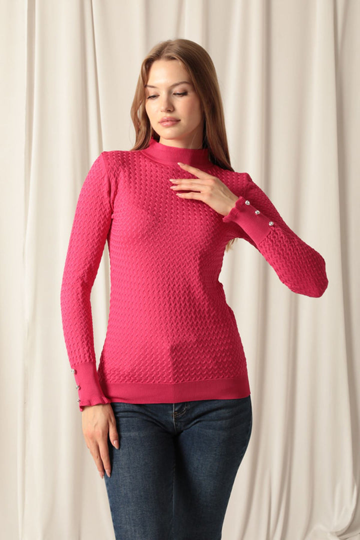 KKT Knitwear ткани с рисунком на пуговицах на пуговицах женская блузка Fuchsia - North щиты