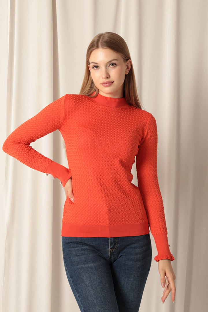 KKT Knitwear ткани с рисунком на пуговицах женская апельсиновая блузка - Бангор