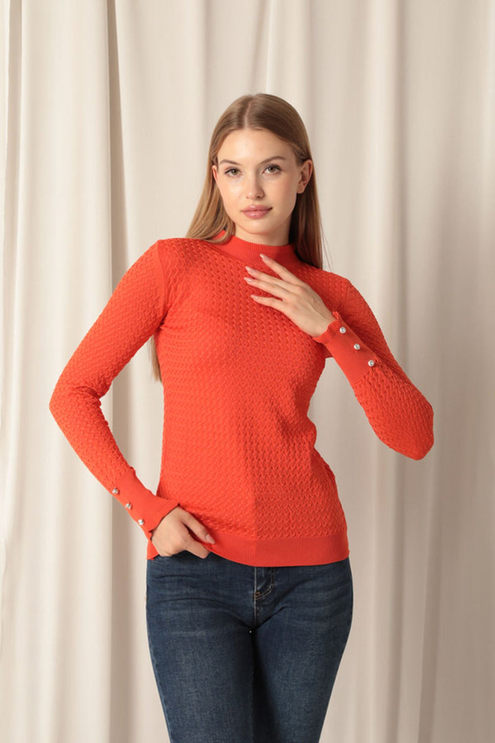 KKT Knitwear ткани с рисунком на пуговицах женская апельсиновая блузка - Бангор