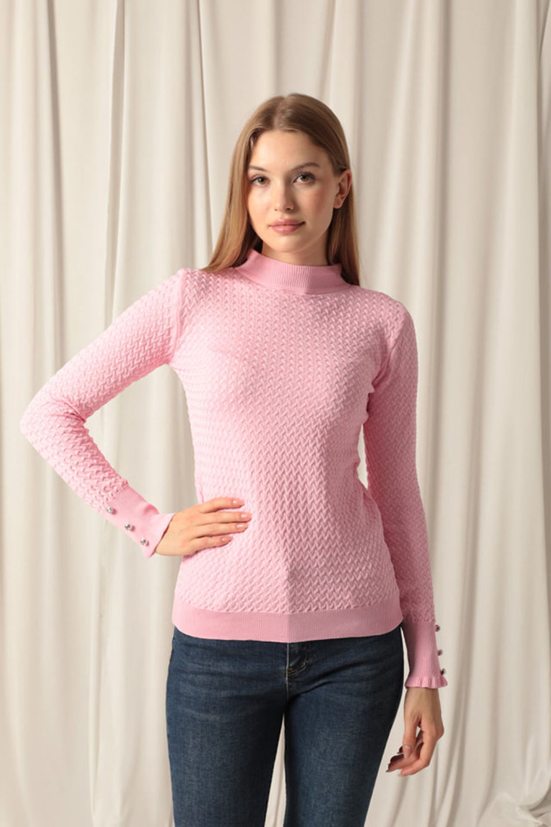 KKT Knitwear ткани с рисунком на пуговицах женская розовая блузка - Sun City