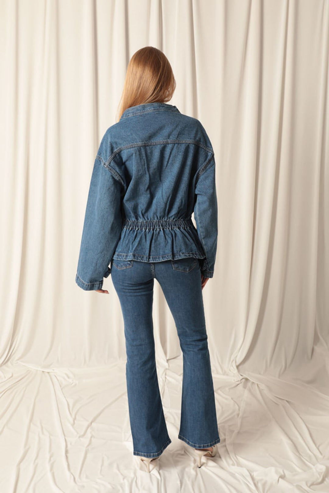 KKT Denim Fabric Elastic Waist Women's Blue Jeans Jacket - Ocoyoacac