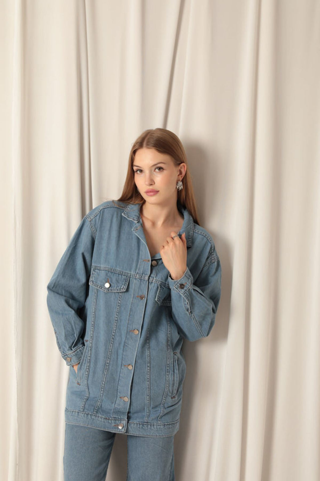 KKT Denim Fabric Pocket Detail Women's Blue Denim Jacket - Weert