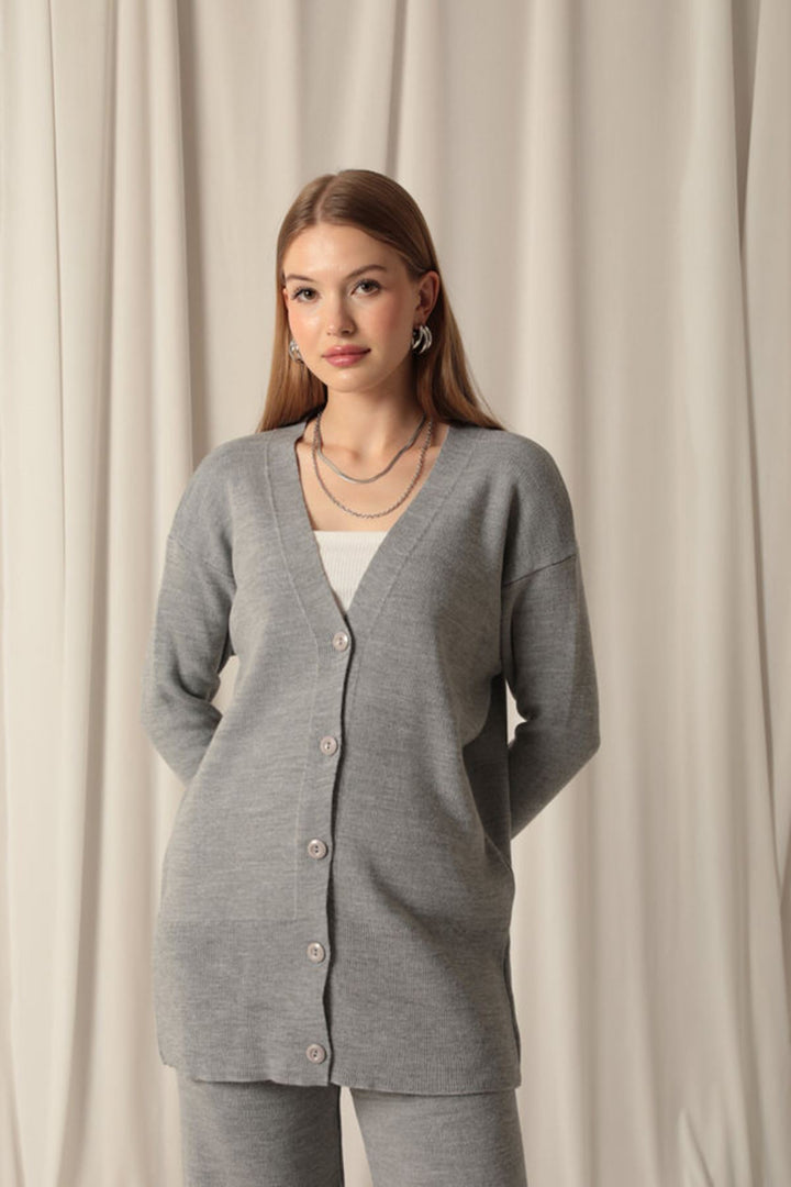 KKT Knitwear Ткань Plain Cardigan Женский серый костюм - Plymouth