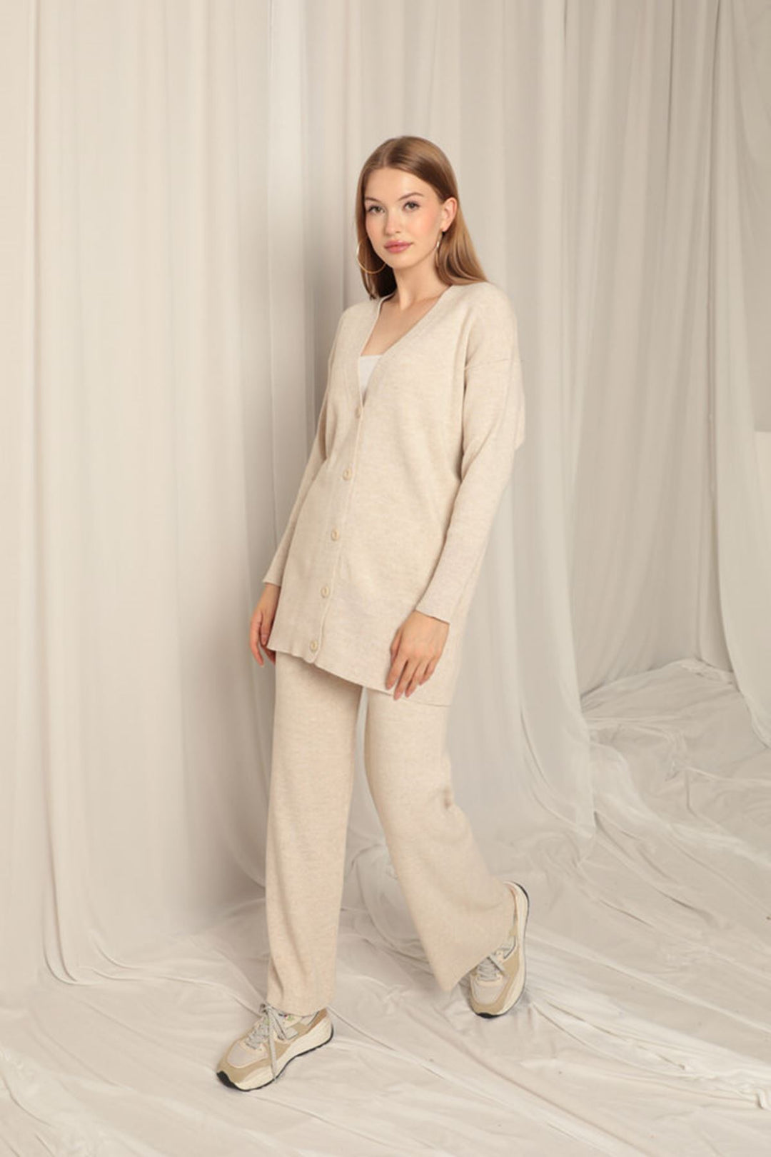 KKT Kintwear Ткань Plain Cardigan Женский камень - Санта -Роза