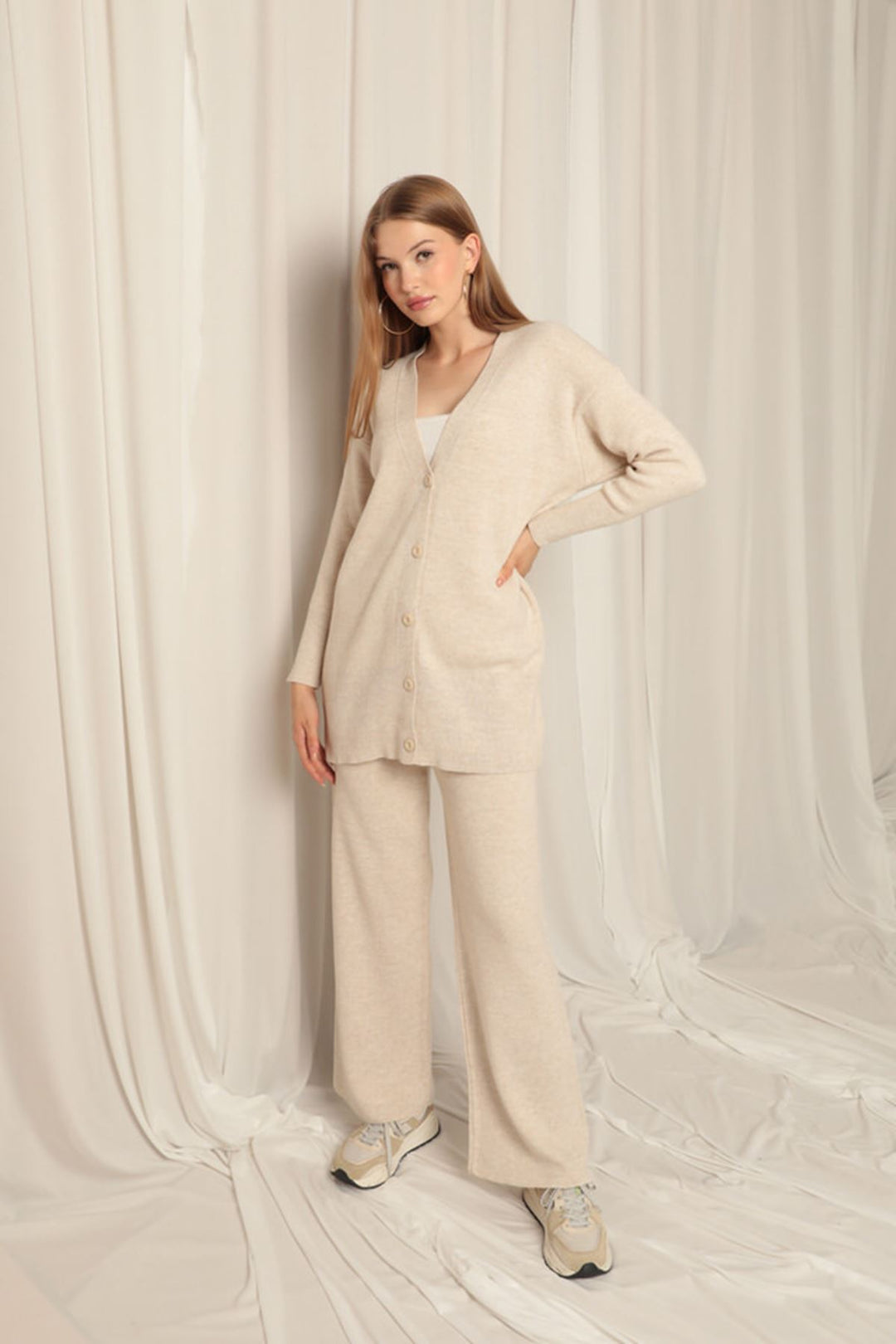 KKT Knitwear Fabric Plain Cardigan Women's Stone Set - Santa Rosa