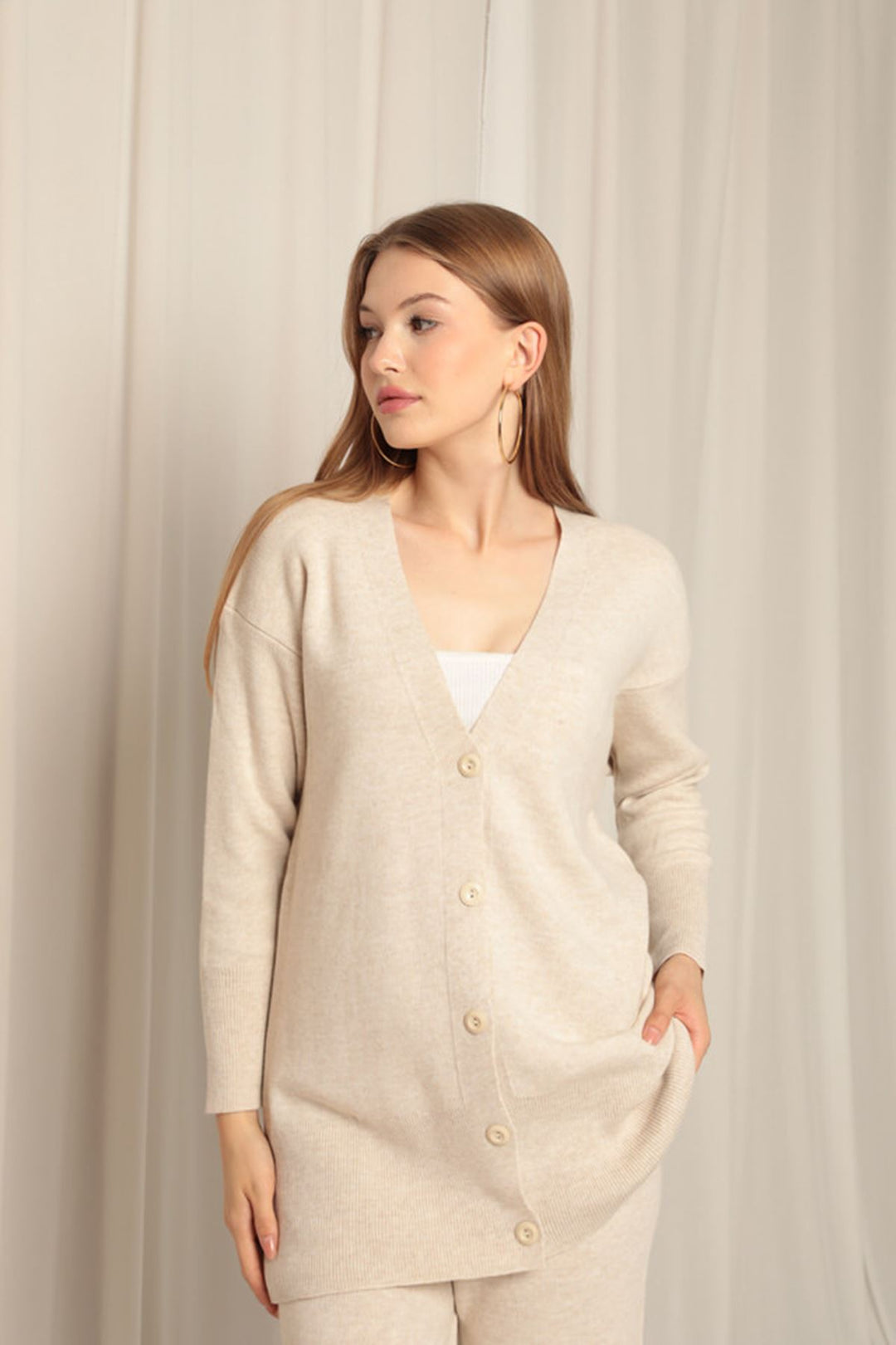 KKT Knitwear Fabric Plain Cardigan Women's Stone Set - Santa Rosa