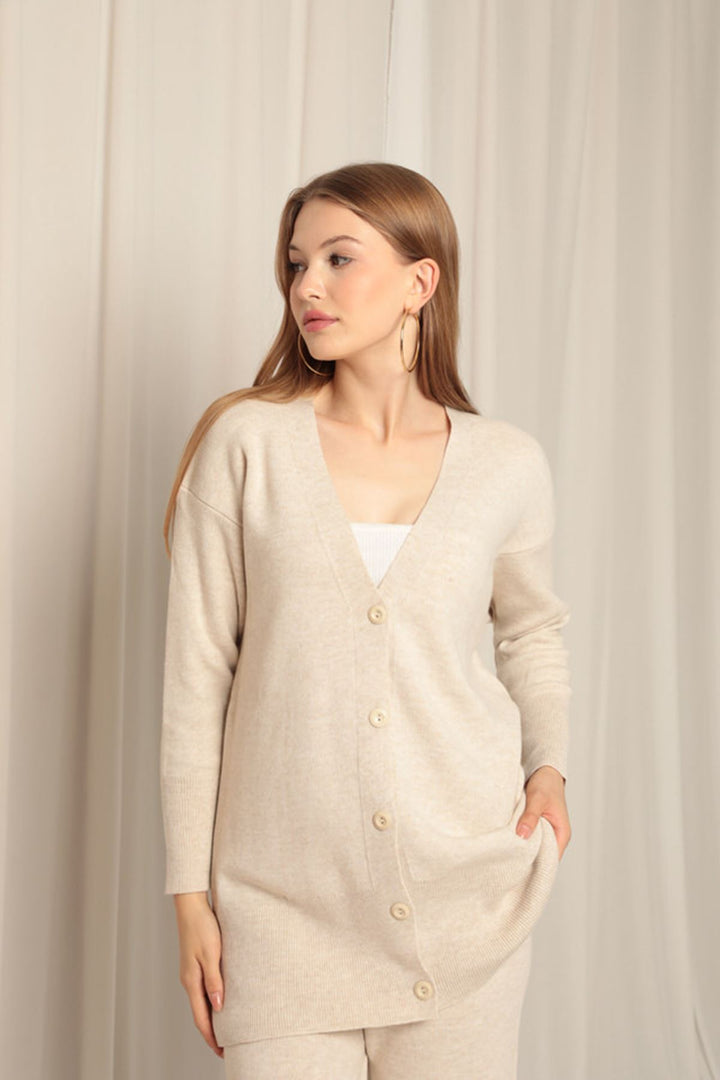 KKT Kintwear Ткань Plain Cardigan Женский камень - Санта -Роза