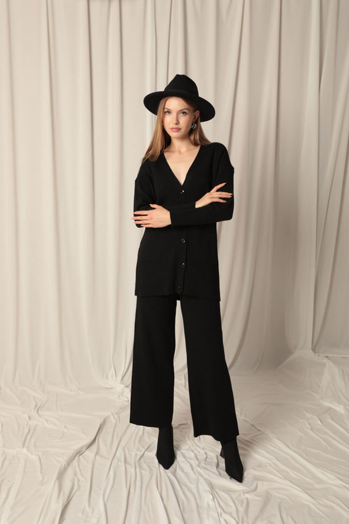 KKT Knitwear Fabric Plain Cardigan Women's Black Suit - Maspalomas