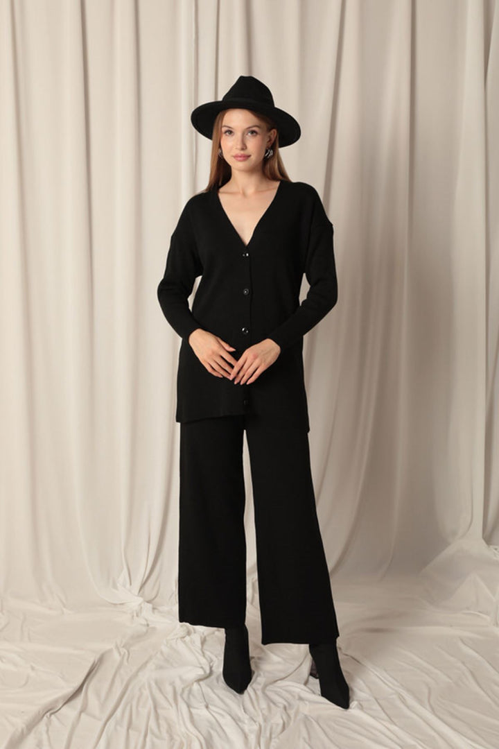 KKT Knitwear Fabric Plain Cardigan Women's Black Suit - Maspalomas