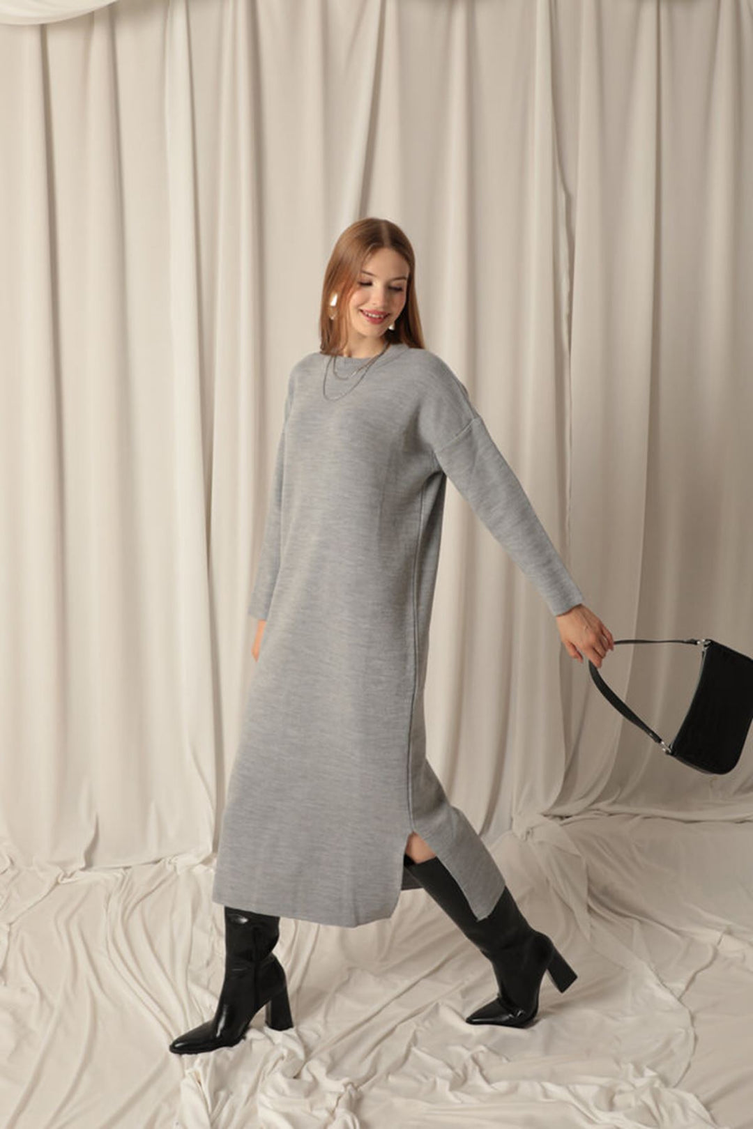 KKT вязаная ткань Turtleneck Grey Dress - St. Cloud